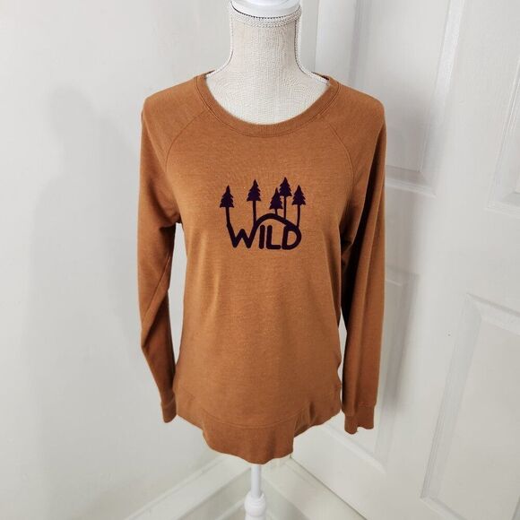 Columbia Sweatshirt Womens M Neutral Brown Wild Mountains Felt Logo Camping - Picture 1 of 14